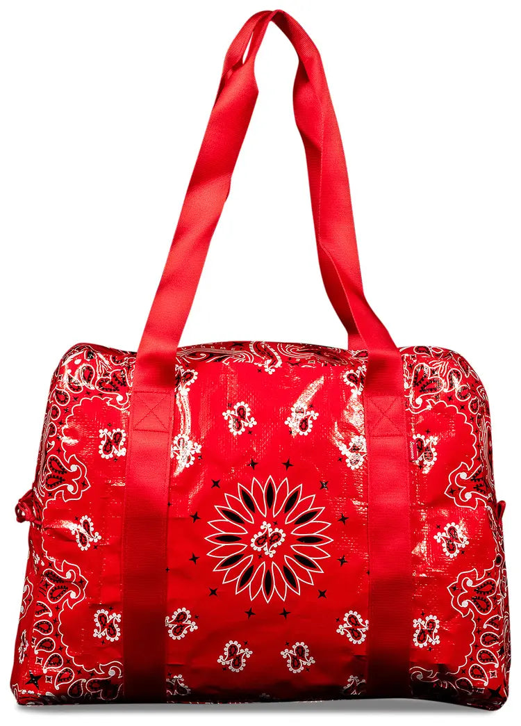 SUPREME RED BANDANA TARP DUFFLE BAG