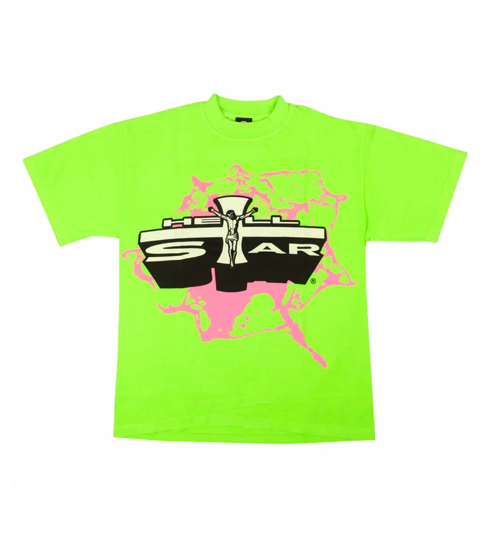 HELLSTAR STUDIOS JESUS EMBLEM TEE GREEN/PINK