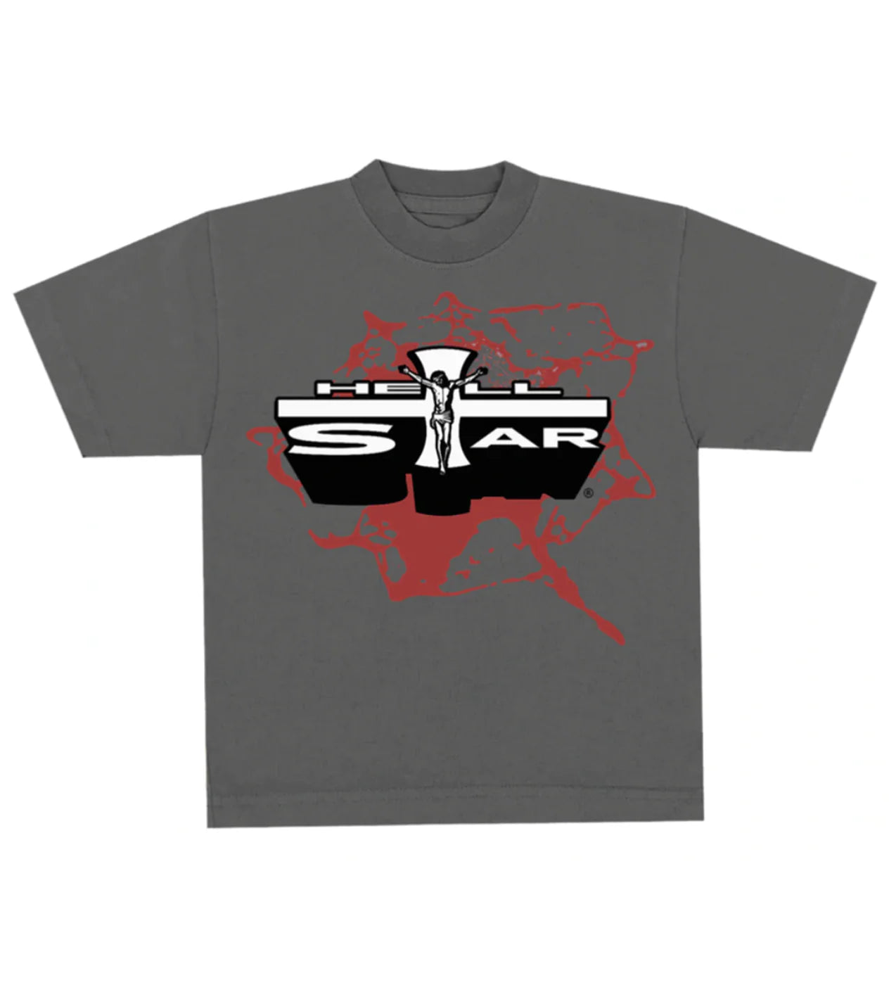 HELLSTAR STUDIOS JESUS EMBLEM TEE GREY/RED